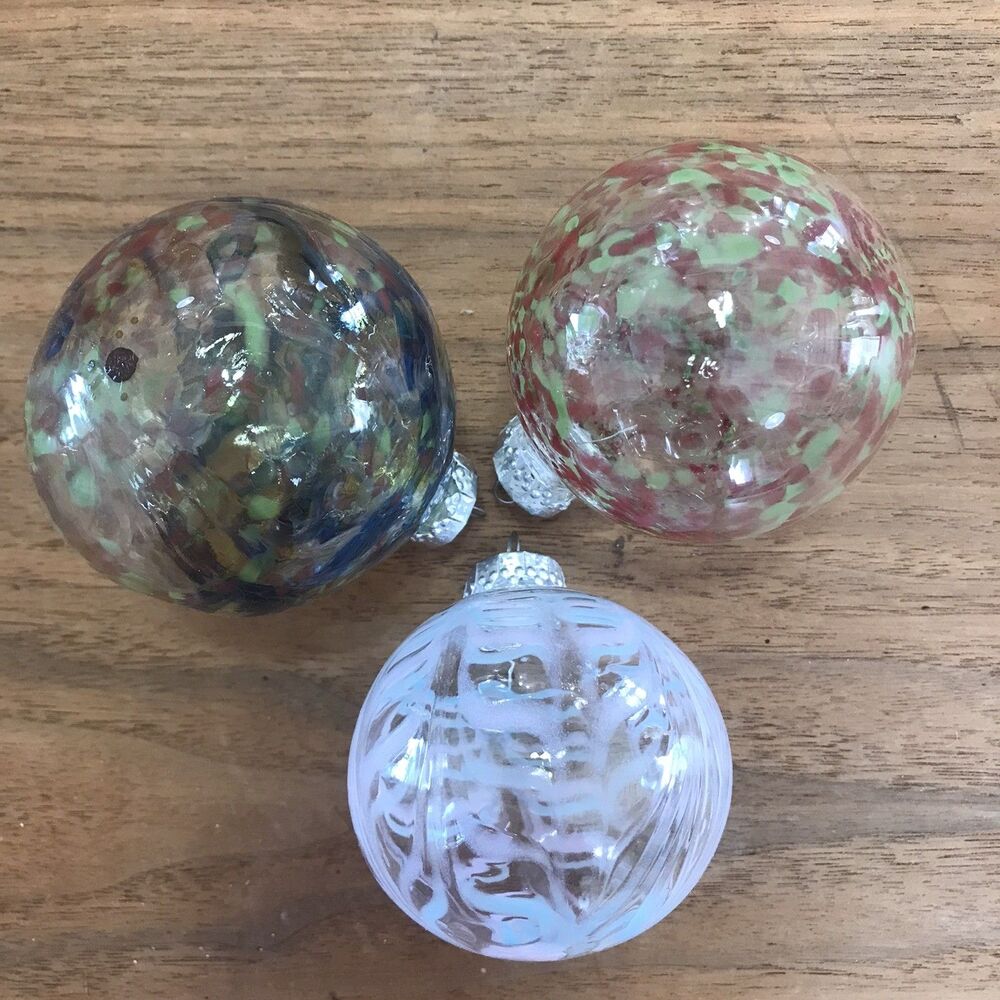 Hand Blown Set Of Colorful Glass Ornament Balls (3)